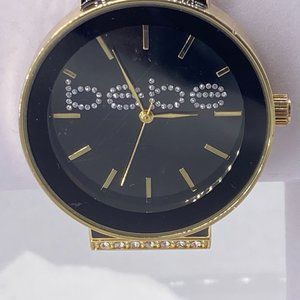 Lady's Watch black and gold Round Face with Bebe in Clear Rhinestones black and